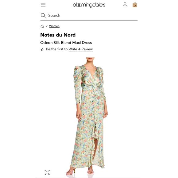 NOTES DU NORD Designer Pink Blue & Green Ruffle Floral Maxi Silk Dress – US 6/8 - Picture 14 of 16